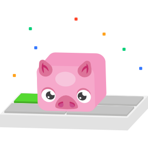 Pig Blook bounces on a multiple choice
      question, highlighting the fun and diversity of Blooket&rsquo;s library of sets
      and gameplay.